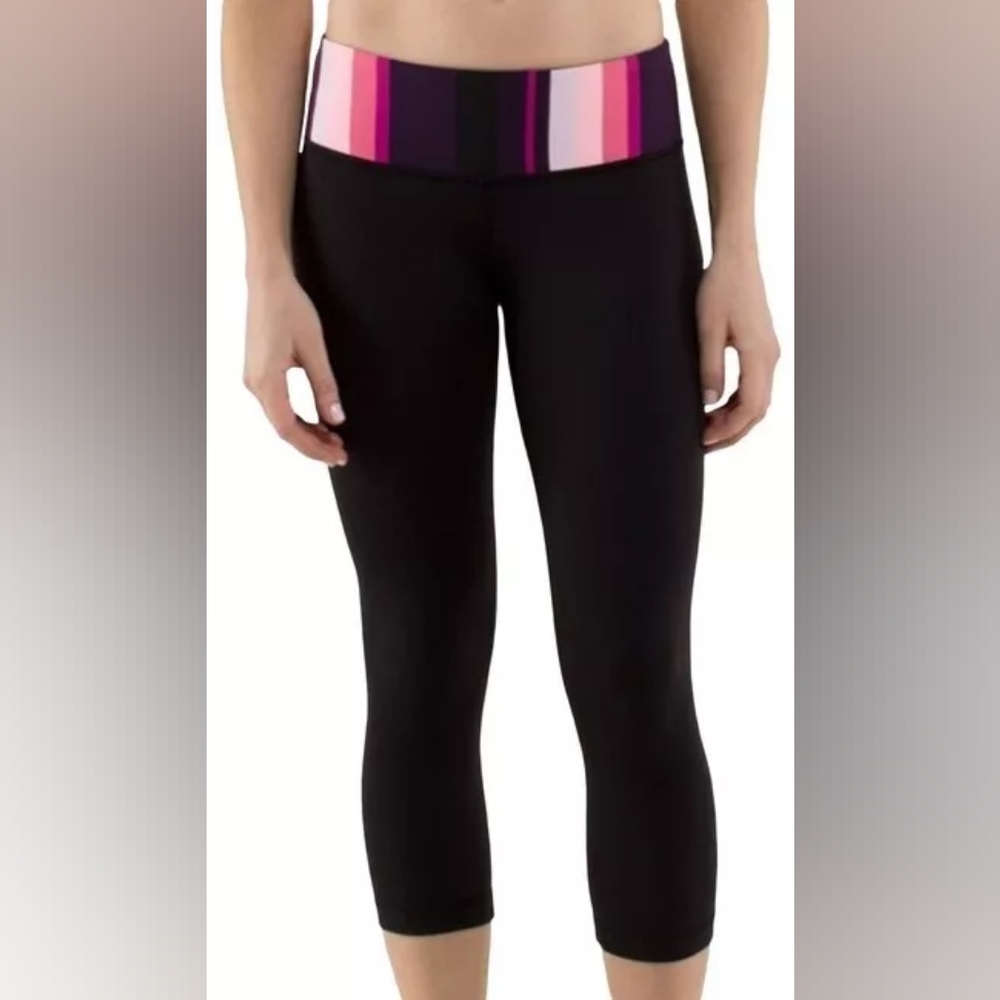 Lululemon Wunder Under Crop Leggings in Black Purple Multi Stripe
